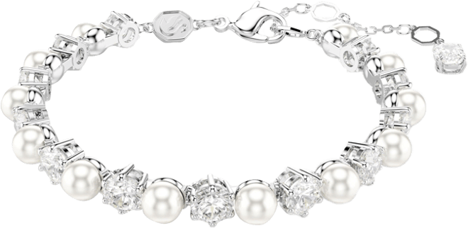 Crystal Cultivated Pearl Round Cut Tennis Bracelet