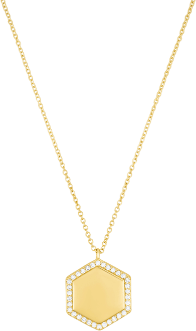 Gold Adjustable Cubic Zirconia Pave Hexagon Pendant Necklace