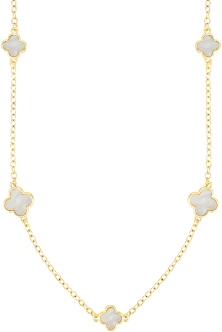 Gold Mother of Pearl Flower 36" Station Necklace