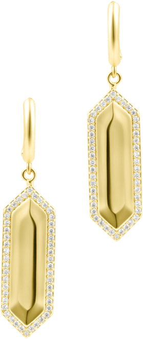 Gold Cubic Zirconia Elongated Hexagon Huggie Earrings