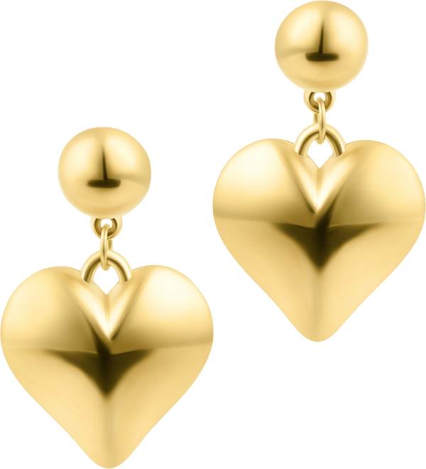 Gold Puffy Heart Drop Earrings