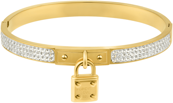 Tarnish Resistant Gold Cubic Zirconia Pave Lock Bangle Bracelet