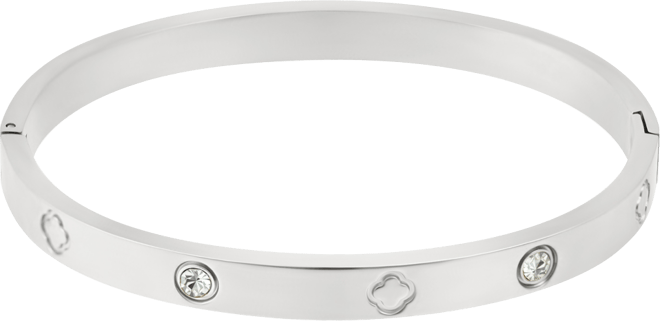 Tarnish Resistant Cubic Zirconia and Clover Bangle Bracelet