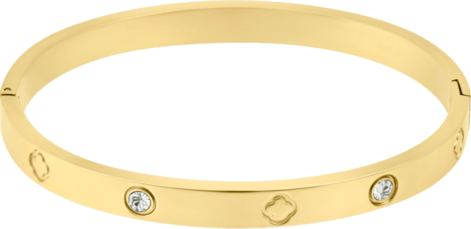 Tarnish Resistant Cubic Zirconia and Clover Bangle Bracelet