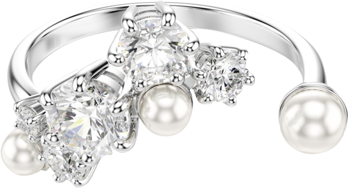 Crystal Cultivated Pearl Round Cuts Statement Ring