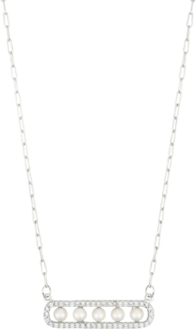 Adjustable Cultivated Pearl Pave Bar Necklace