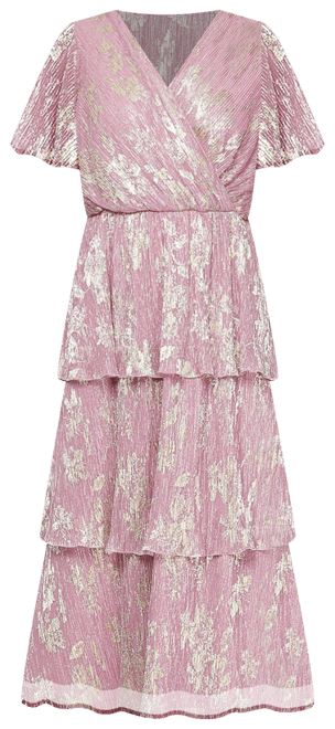 ignite evenings women's metallic print tiered midi dress reviews Ignite Evenings V-Neck Tiered Metallic Foil Midi Dress
