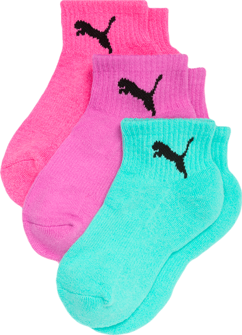 PUMA Big Kids' Half-Terry Quarter Crew Socks (3 Pairs)