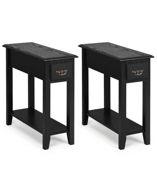 Set of 2 Nightstand 2 Tier End Bedside Sofa Side Table w/Drawer &Shelf