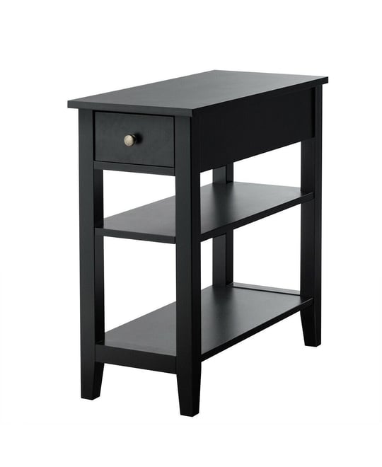 3 Tier Nightstand Bedside Table Sofa Side End Table w/Double Shelves Drawer