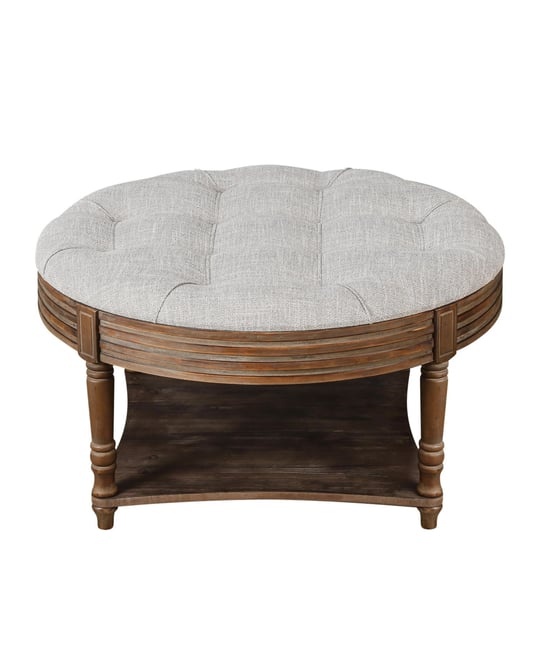 Streamdale Round Waterproof Ottoman Table Tufted Storage Coffee Table with Shelf