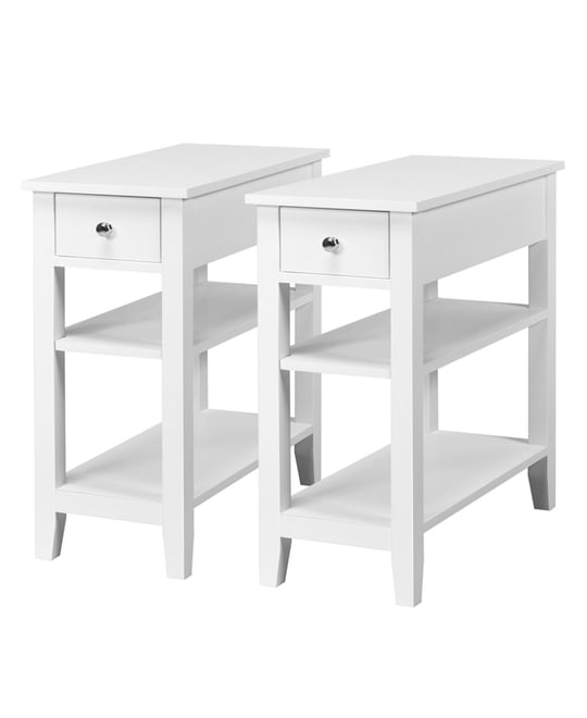 Set of 2 3Tier Nightstand Bedside Side End Table w/Double Shelves Drawer