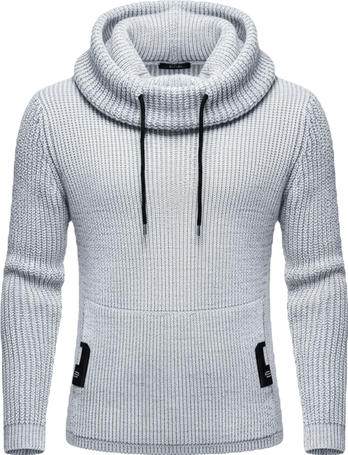Men's Cowl Neck Knitted Pullover with Thumbhole Cuffs