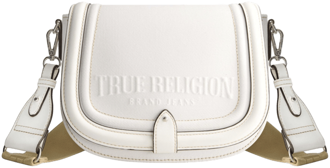 Distressed Logo Denim Saddle Bag