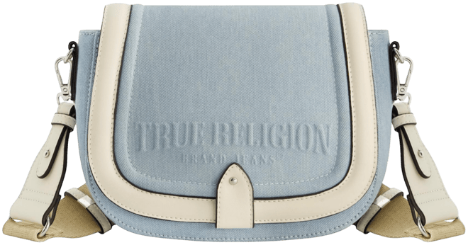 Distressed Logo Denim Saddle Bag
