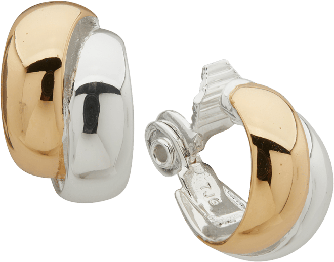 Two-Tone Two-Row Button Clip Earrings