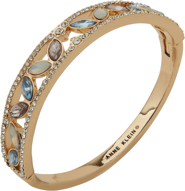 Gold-Tone Multi-Stone Navette Hinge Bangle Bracelet