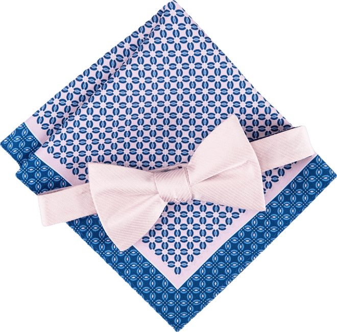Men's Solid Bow Tie & Medallion Pocket Square Set