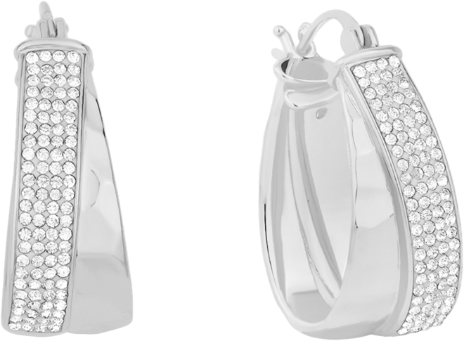 Clear Crystal Double Row Texture Hoop Earrings