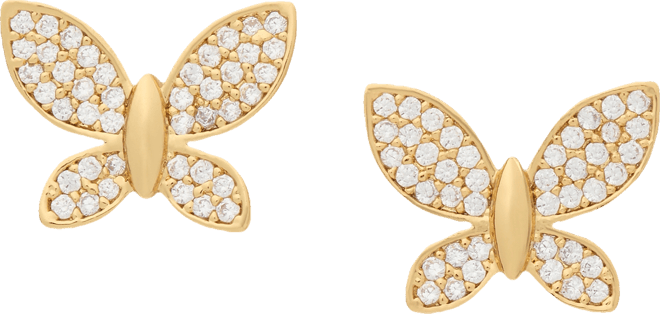 Lucky Charm Gold-Tone Pave Crystal Butterfly Stud Earrings