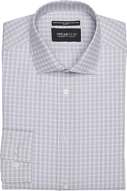 Awearness Kenneth Cole Slim Fit Ultra Stretch Tonal Check Dress Shirt in Lavender Purple  Mens Size 14 1/2 32/33