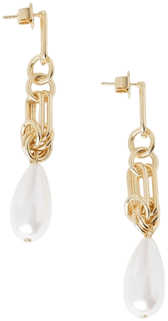 Chain Pearl Drop Earring in Gold