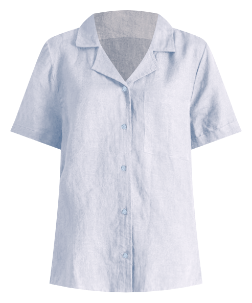 Short Sleeve Linen Shirt in Light Blue