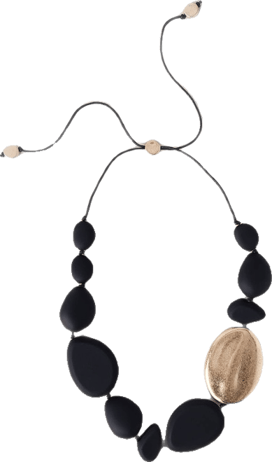 Wood & Metal Bead Necklace in Black