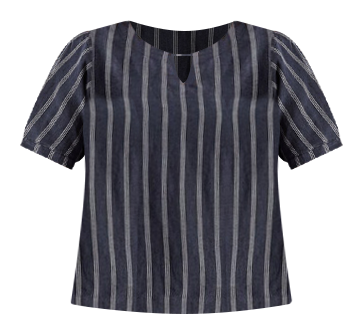 European Linen Blend Notch Neck Short Sleeve Top With Cuff In Smokey Navy/White Stripe