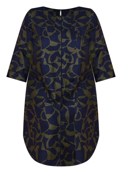 3/4 Sleeve Dress With Curved Hem And Piping in Olive