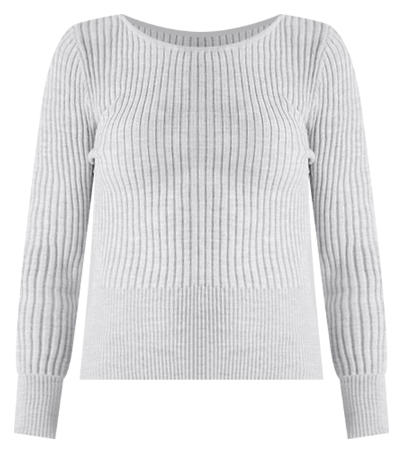 Boat Neck Wool Blend Knit in Grey