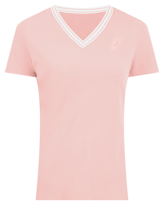 Women's Solid Stripe-Trim V-Neck