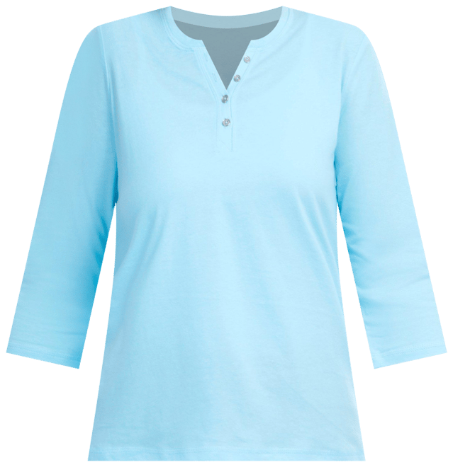 Coral Bay Womens Solid 3/4 Sleeve Henley Top