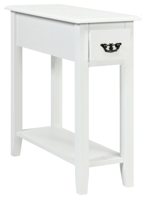 2 Tier End Bedside Sofa Side Table Narrow Nightstand w/Drawer &Shelf