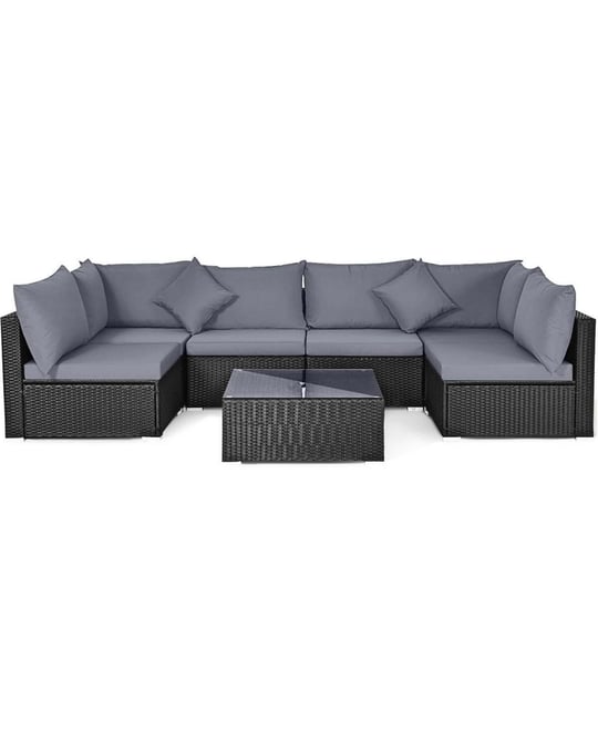 Set of 7 Rattan Sofa Set Sectional Conversation Furniture Set Patio