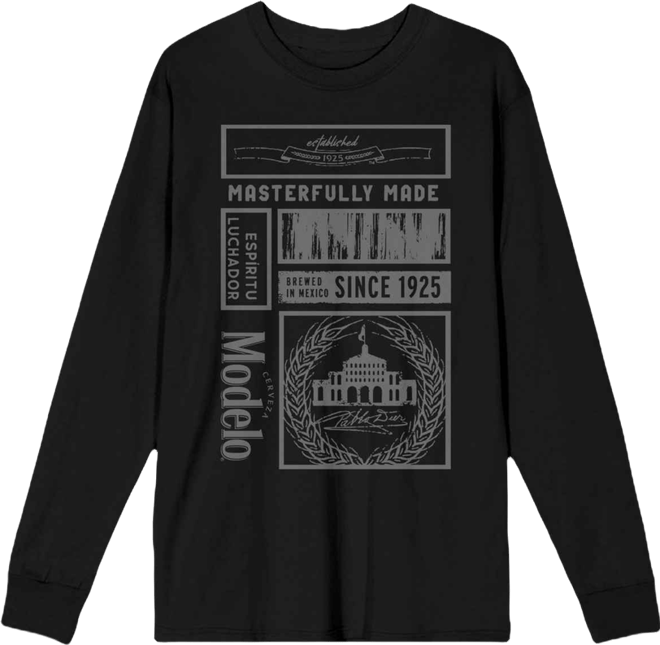 Men's Masterfully Made Label Collage Crew Neck Long Sleeve Black Adult Tee-Large