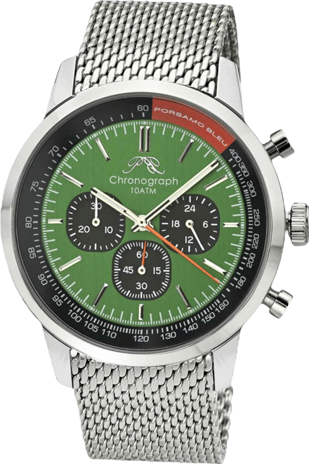 Simon Stainless Steel Chronograph Silver Tone & Black and Green Men's Watch 1322CSIS