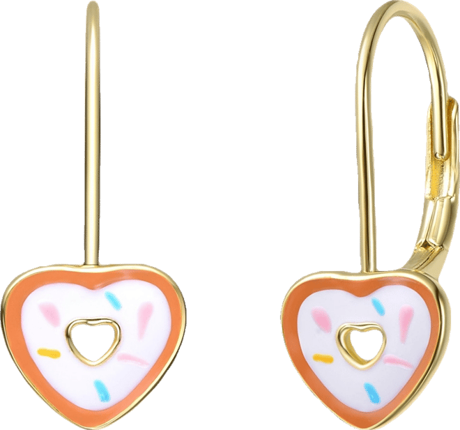 Sterling Silver 14K Gold Plated with Multi Colored Enamel Heart Donut Earrings