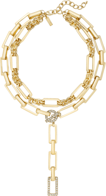 Silver-Tone Pave Link Layered Lariat Necklace, 18" + 3" extender, Exclusively at Macy's