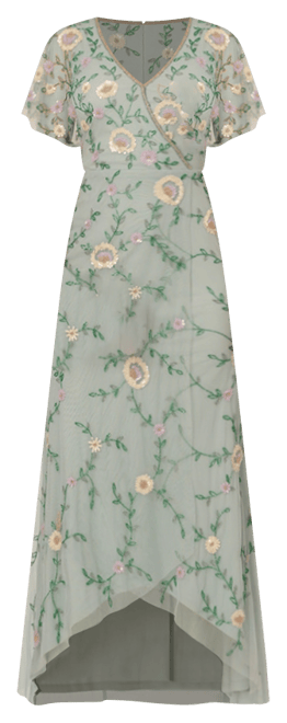 Women's Bead Flutter-Sleeve Midi Mesh Dress