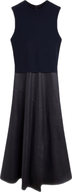 Ted Baker Women's Mixed Media Faux Leather Skirt Midi Dress - Blue - Size 1 / US 4 - Navy