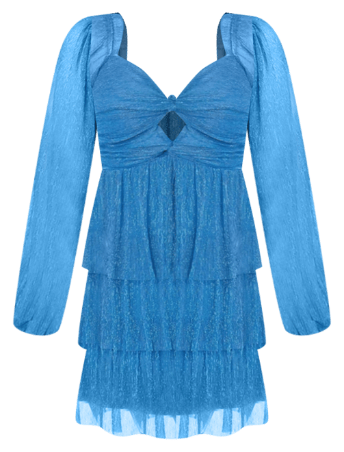 Women's Tiered Twist Front Lurex Mini Dress