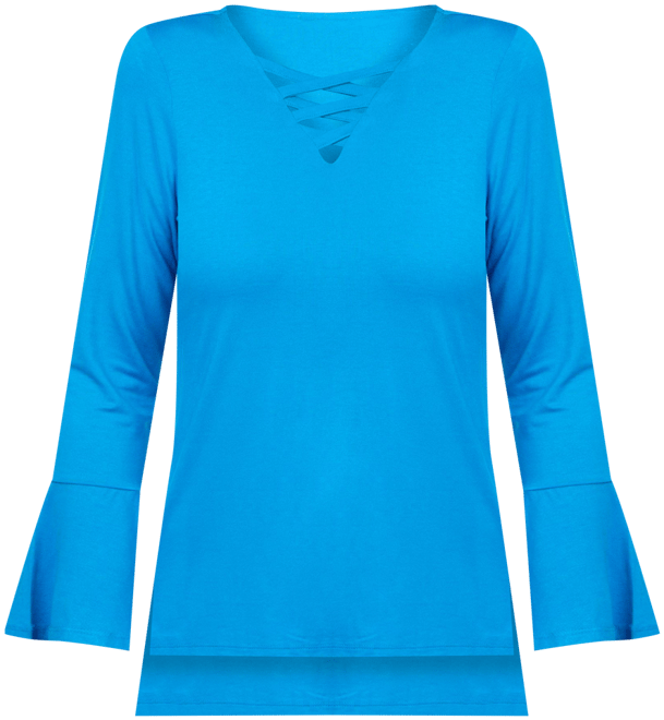 Cyrus Womens 3/4 Sleeve Lace Up Neck Top
