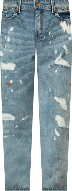Men's Distressed Paint Splatter Slim Straight Premium Jeans