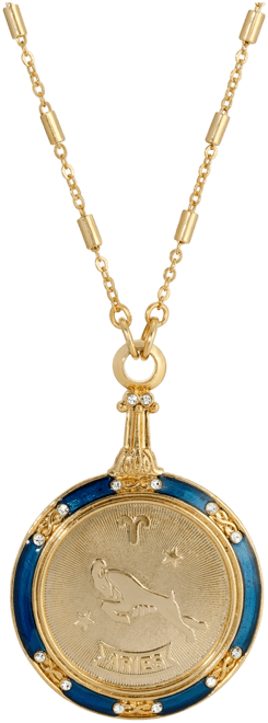 Blue Enamel Crystal Round Zodiac Necklace