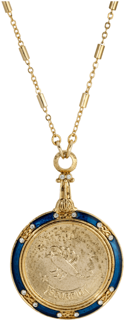 Blue Enamel Crystal Round Zodiac Necklace