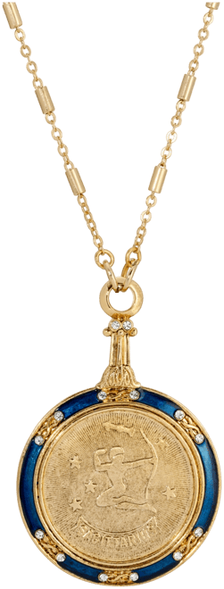 Blue Enamel Crystal Round Zodiac Necklace