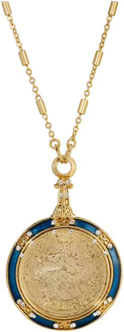 Blue Enamel Crystal Round Zodiac Necklace