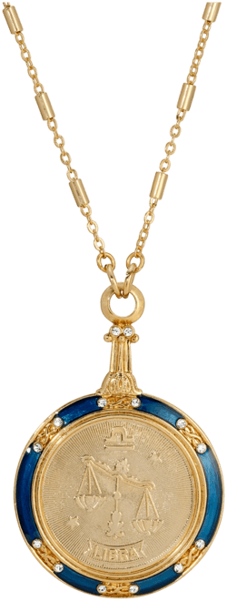 Blue Enamel Crystal Round Zodiac Necklace