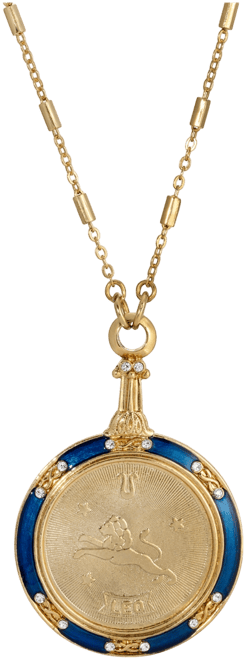 Blue Enamel Crystal Round Zodiac Necklace